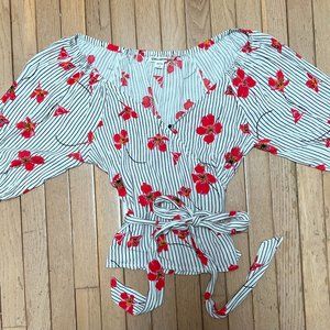 Billabong Large White Blouse with Black Stripes